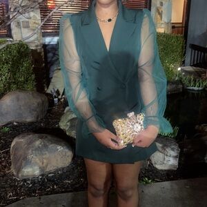 Elegant Teal Double-Breasted Dress